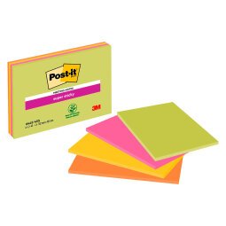 Post-it Super Sticky Large Meeting Notes 152 x 101 mm Neon Assorted Colours Rectangular 4 Pads of 45 Sheets