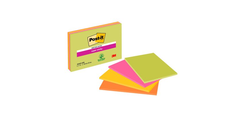 Post-it Super Sticky Large Meeting Notes 152 x 101 mm Neon Assorted Colours Rectangular 4 Pads of 45 Sheets