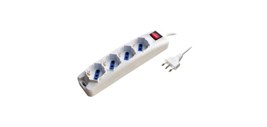 Multipresa con interruttore, 4 prese 10/16A bipasso/schuko