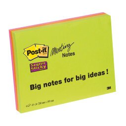 Post-it Super Sticky Meeting Notes 203 x 152 mm Neon Assorted Colours Rectangular Ruled 4 Pads of 45 Sheets