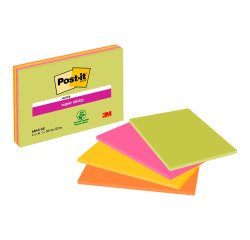 Post-it Super Sticky Meeting Notes 203 x 152 mm Neon Assorted Colours Rectangular Ruled 4 Pads of 45 Sheets