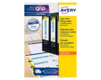 Etichette adesive Avery in carta bianca coprente per raccoglitori 200x60mm, 4 etichette per foglio, adesivo permanente, laser, 25 fogli
