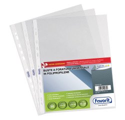 Buste a perforazione Universale Favorit Superior 22 x 30 cm trasparente polipropilene finitura liscia lucida spessore alto 50 unità