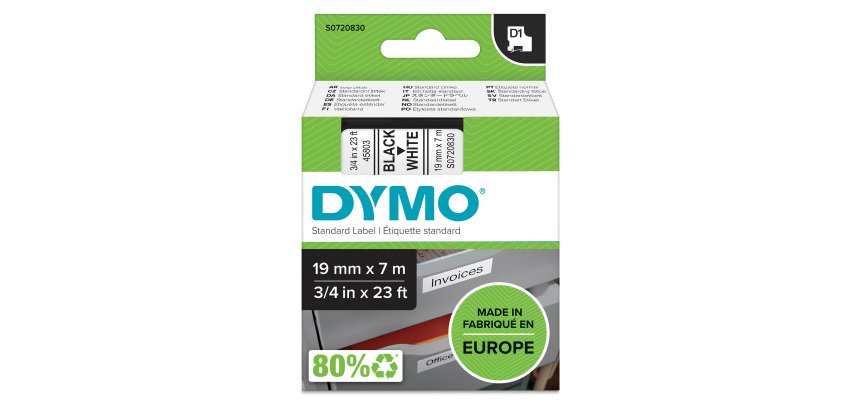 DYMO S0720830 Nastro Standard D1, 19 mm x 7 m, Nero su Bianco