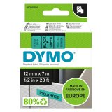 Dymo D1 S0720590 / 45019 Authentic Label Tape Self Adhesive Black Print on Green 12 mm x 7m