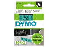 Dymo D1 S0720590 / 45019 Authentic Label Tape Self Adhesive Black Print on Green 12 mm x 7m