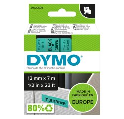 Dymo D1 S0720590 / 45019 Authentic Label Tape Self Adhesive Black Print on Green 12 mm x 7m