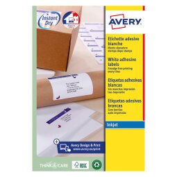 Etichette adesive Avery in carta bianca 99,1x33,9mm, 16 etichette per foglio, adesivo permanente, inkjet, 25 fogli