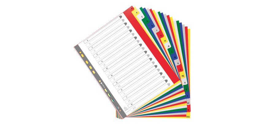 Divisori alfabetici in polipropilene Exacompta assortiti 20 tasti A4 maxi 24,5 x 29,7 cm