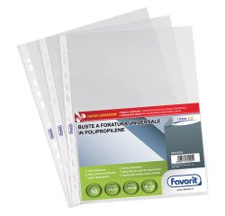 Buste a perforazione Universale Favorit Linear 22 x 30 cm trasparente polipropilene finitura liscia lucida spessore medio 50 unità