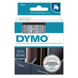 DYMO S0720600 Nastro Standard D1, 12 mm x 7 m, Bianco su Trasparente