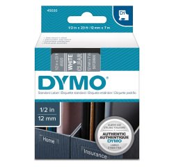 DYMO S0720600 Nastro Standard D1, 12 mm x 7 m, Bianco su Trasparente