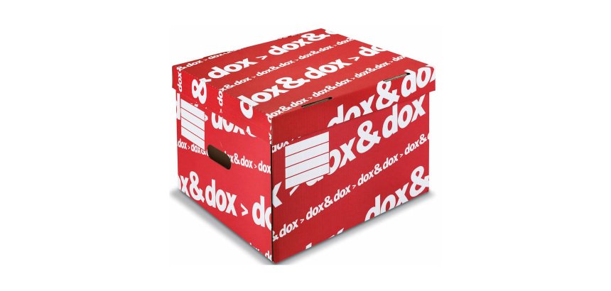 Scatola Rexel Dox & Dox 290 mm rosso cartone stampato