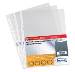 Buste a perforazione Universale Favorit Linear 22 x 30 cm trasparente polipropilene finitura goffrata a buccia d'arancia spessore medio 50 unità