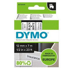 Dymo D1 S0720530 / 45013 Authentic Label Tape Self Adhesive Black Print on White 12 mm x 7m