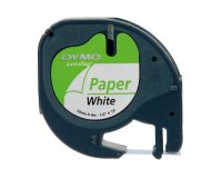 Dymo LT S0721510 / 91200 Authentic LetraTag Paper Label Tape Self Adhesive Black Print on White 12 mm x 4m
