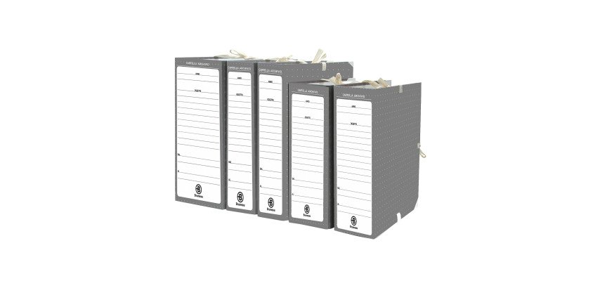Archive folders with Bruneau ties 25 x 35 cm, 12 cm spine in sturdy gray cardboard, 25 units
