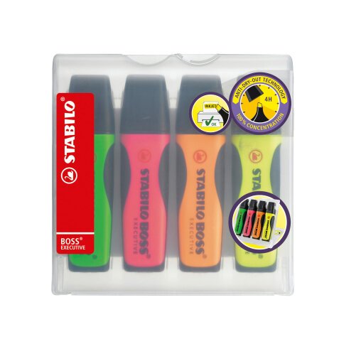 STABILO BOSS EXECUTIVE Highlighter Assorted Broad Chisel 2-5 mm Refillable Pack of 4