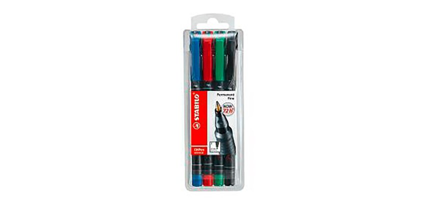STABILO OHPen permanently 842/4 Fiber Green / Red / Blue / Black Pack 4