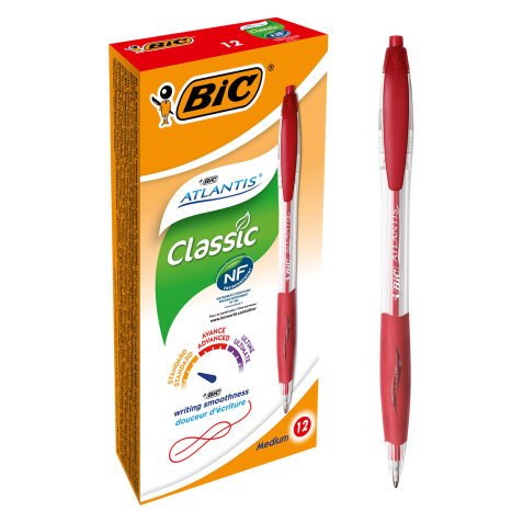 BIC Atlantis Classic Retractable Ballpoint Pen Grip Medium 0.4 mm Black Pack of 12