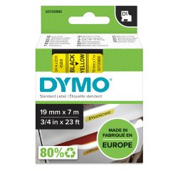 Dymo D1 S0720880 / 45808 Authentic Label Tape Self Adhesive Black Print on Yellow 19 mm x 7m