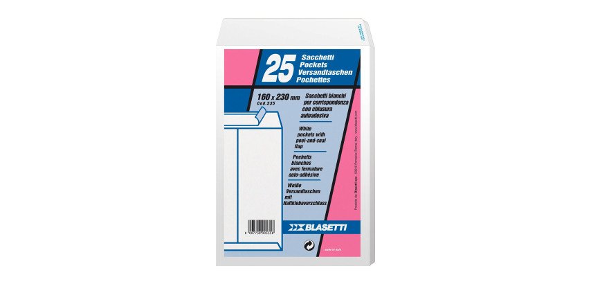 Buste a sacco Blasetti 80 g/m² bianco senza finestra chiusura autoadesiva 25 unità
