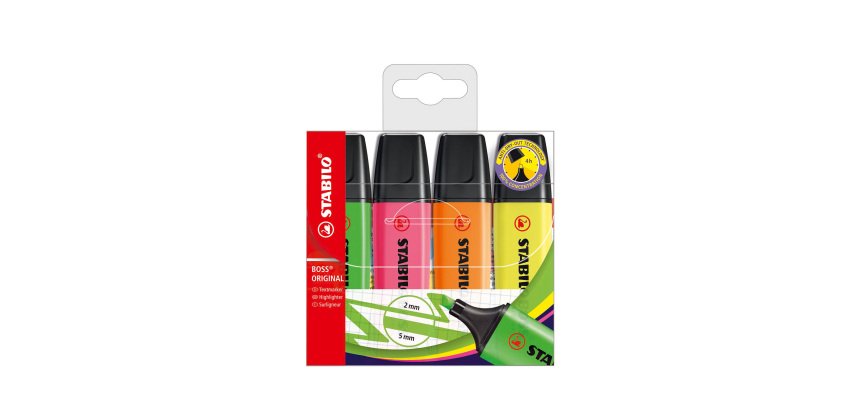 STABILO BOSS ORIGINAL Highlighter Assorted Broad Chisel 2-5 mm Refillable Pack of 4