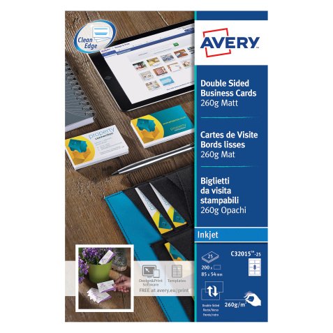 Avery C32015-25 Business Cards 85 x 54 mm 260gsm White Pack of 200