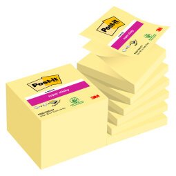 Post-it Super Sticky Z-Notes 76 x 76 mm Canary Yellow 12 Pads of 90 Sheets