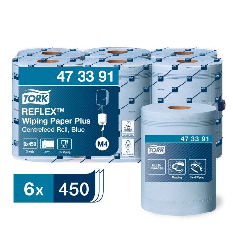 Tork Reflex™ Carta asciugatutto Plus blu M4, SmartCore®, 6 rotoli da 450 strappi