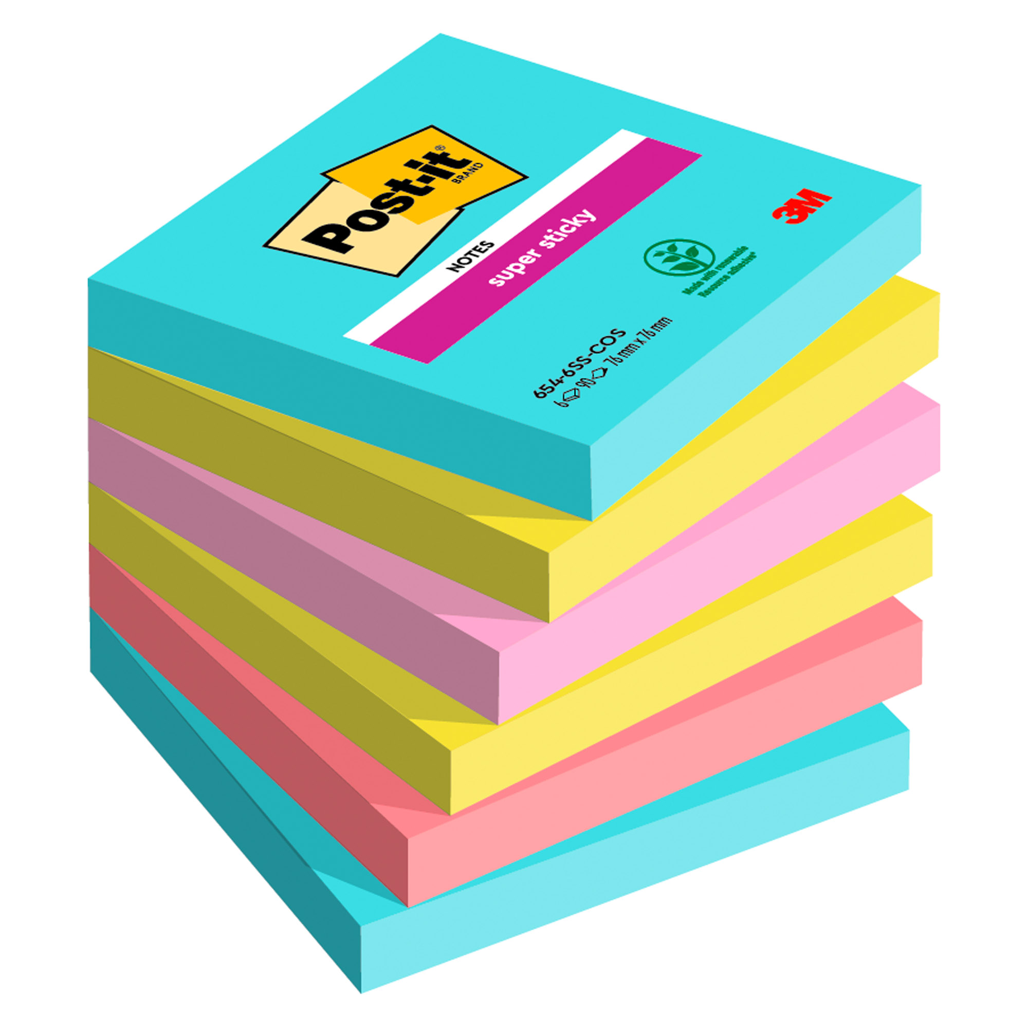 Post-it® Super Sticky Notes, Soulful Colour Collection, 76 mm x 127 mm