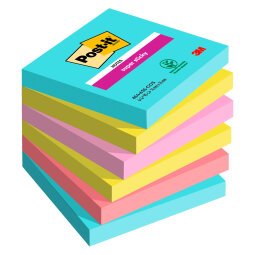 Post-it Miami Super Sticky Notes 76 x 76 mm Assorted Colours Square 6 Pads of 90 Sheets