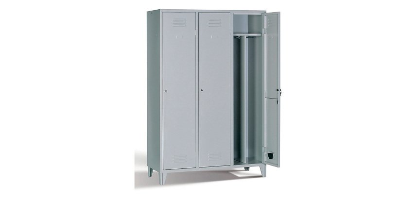 Armadio spogliatoio 3 posti con divisorio sporco pulito e ripiano superiore ante grigio 1200 x 500 x 1.800 mm