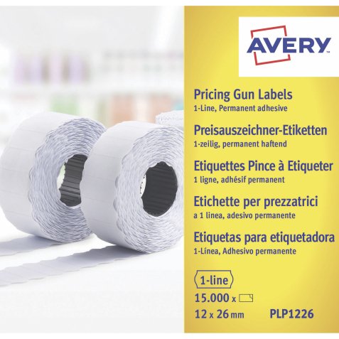 AVERY Etichette adesive per prezzatrici a 1 linea, adesivo permanente, 26x12mm, 1500 etichette per rotolo, 10 rotoli per confezione