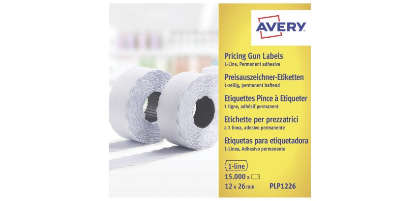 AVERY Etichette adesive per prezzatrici a 1 linea, adesivo permanente, 26x12mm, 1500 etichette per rotolo, 10 rotoli per confezione