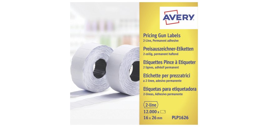 AVERY Etichette adesive per prezzatrici a 2 linea, adesivo permanente, 26x16mm, 1200 etichette per rotolo, 10 rotoli per confezione