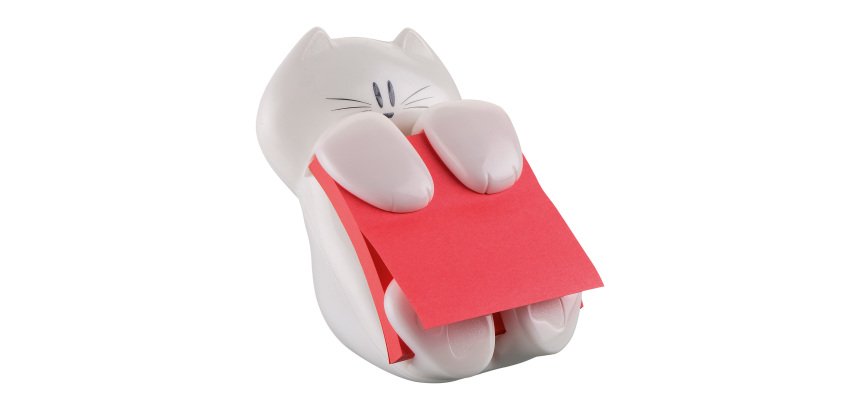 Dispenser Post-it Gatto Bianco + Post-it Super Sticky Rosso rubino 76 x 76 mm