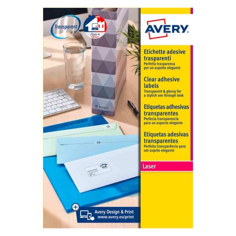 Avery L7560-25 Address Labels Self Adhesive 63.5 x 38.1 mm Clear 25 Sheets of 21 Labels