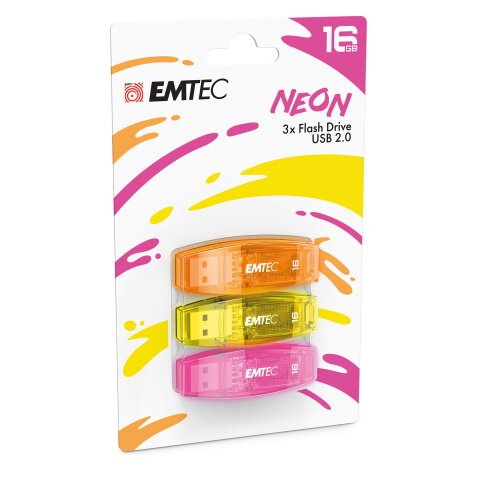 Confezione 3 chiavette USB 2.0 EMTEC 16GB ECMMD16GC410P3NEO giallo, arancione, rosa neon