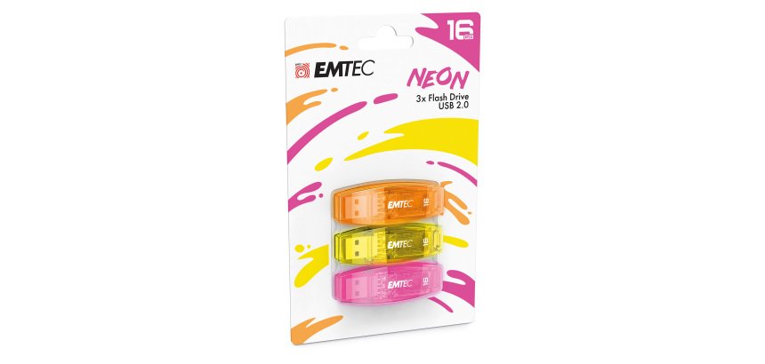 Confezione 3 chiavette USB 2.0 EMTEC 16GB ECMMD16GC410P3NEO giallo, arancione, rosa neon