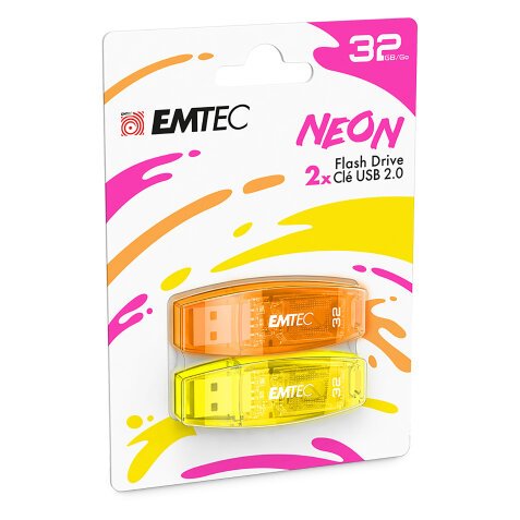 Confezione 2 chiavette USB 2.0 EMTEC 32GB ECMMD32GC410P2NEO giallo, arancione neon