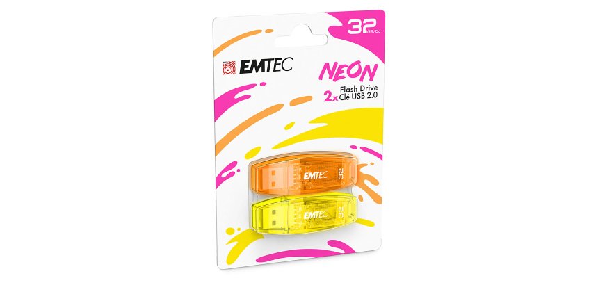 Confezione 2 chiavette USB 2.0 EMTEC 32GB ECMMD32GC410P2NEO giallo, arancione neon