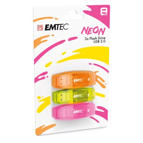 Confezione 3 chiavette USB 2.0 EMTEC 8GB ECMMD8GC410P3NEO giallo, arancione, rosa neon