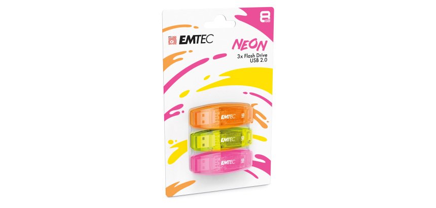 Confezione 3 chiavette USB 2.0 EMTEC 8GB ECMMD8GC410P3NEO giallo, arancione, rosa neon