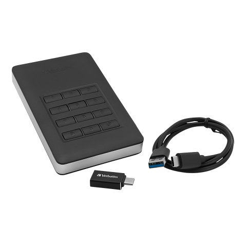 Verbatim 1 TB Portable Secure Drive Store'n'Go Secure USB 3.1 Black, Silver