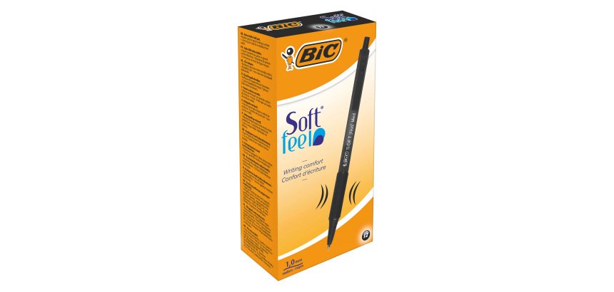 BIC Soft Feel Retractable Ballpoint Pen Grip Medium 0.4 mm Black Pack of 12