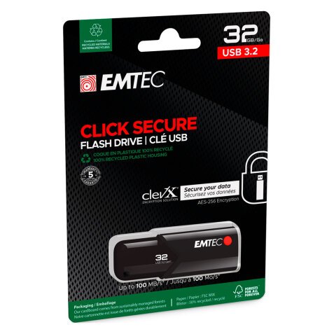 Chiavetta USB 3.2 GEN 1 EMTEC Click Secure AES256 EncryptUSB 32 GB nero