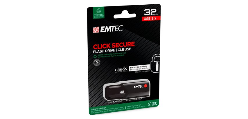Chiavetta USB 3.2 GEN 1 EMTEC Click Secure AES256 EncryptUSB 32 GB nero