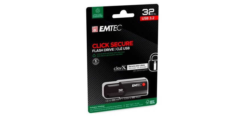 Chiavetta USB 3.2 GEN 1 EMTEC Click Secure AES256 EncryptUSB 32 GB nero