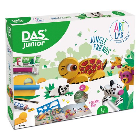 Confezione gioco con pasta per modellare pennarelli e accessori Das Junior Jungle Friends